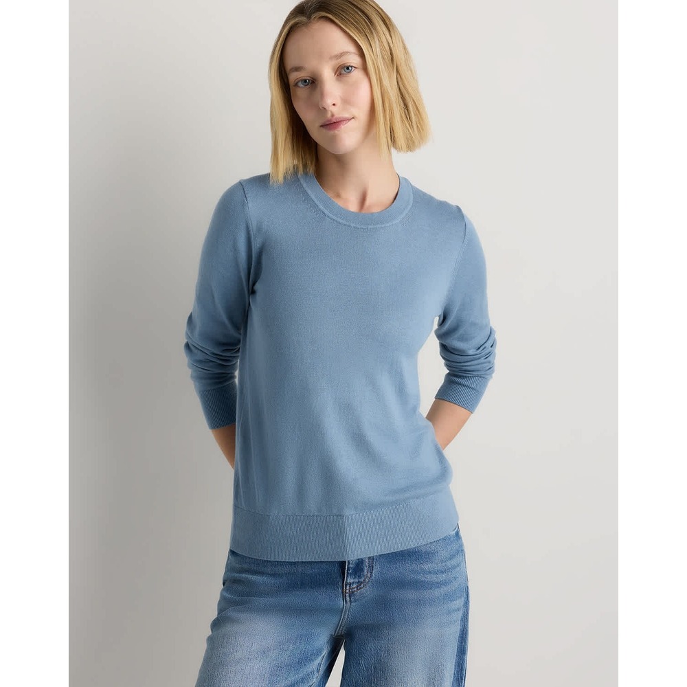 Quince Cotton Cashmere Knit Crewneck Pullover Sweater Lightweight Blue Large